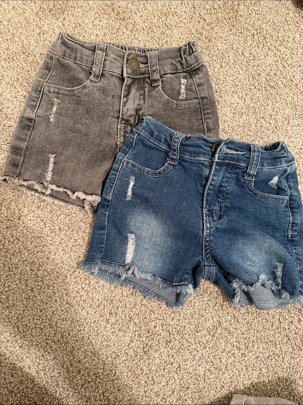 Little Bipsy Distressed Denim Shorts in Blue and gray